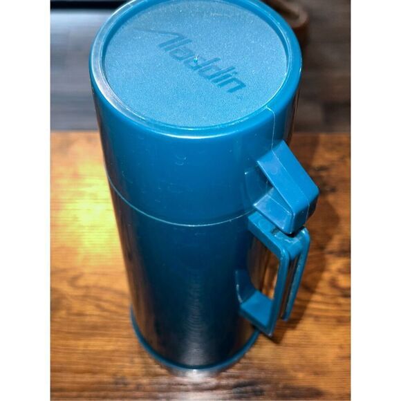 Aladdin Plaid Thermos 1 Pint Blue Vintage With Cup And Stopper - Picture 2 of 9